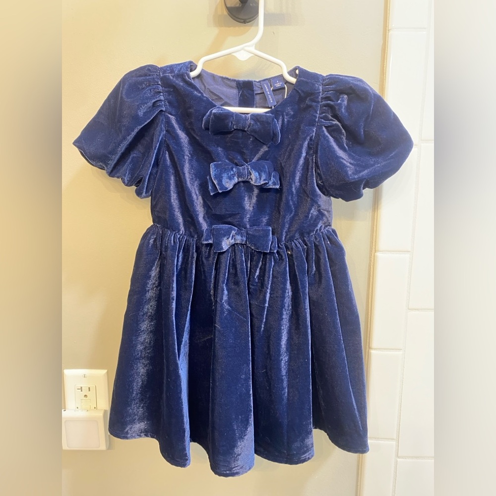 Janie and Jack Navy Blue Velvet Dress with Bows / Size 3 / NWT